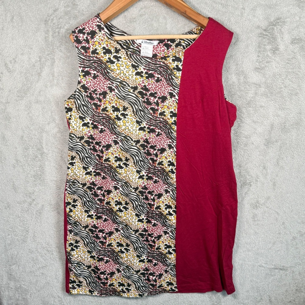 Disney Parks Sleeveless Dress Women XXL Red Mickey Animal Print Mixed Media Tank